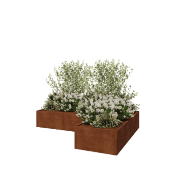 Jardinière en acier Corten - Forme en L - 300 x 200 x 50 cm - Avec plaque de fond