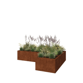 Jardinière en acier Corten - Forme en L - 300 x 200 x 60 cm - Avec plaque de fond