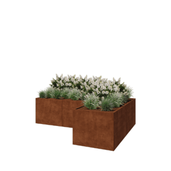 Jardinière en acier Corten - Forme en L - 300 x 200 x 80 cm - Avec plaque de fond