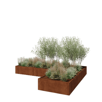 Jardinière en acier Corten - Forme en L - 360 x 240 x 40 cm - Sanc plaque de fond