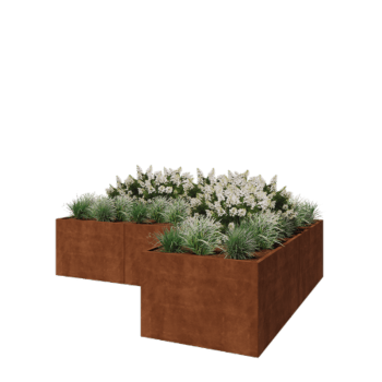 Jardinière en acier Corten - Forme en L - 360 x 240 x 80 cm - Avec plaque de fond