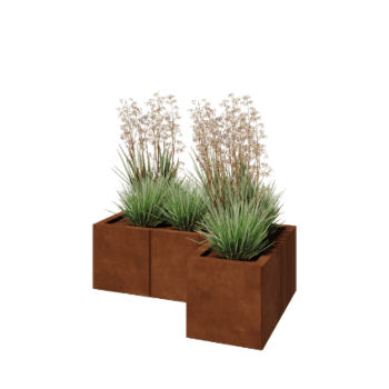 Jardinière en acier Corten - Forme en L - 90 x 60 x 30 cm - Sanc plaque de fond