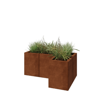 Jardinière en acier Corten - Forme en L - 90 x 60 x 40 cm - Sanc plaque de fond