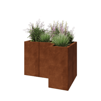 Jardinière en acier Corten - Forme en L - 90 x 60 x 60 cm - Sanc plaque de fond