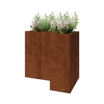 Jardinière en acier Corten - Forme en L - 90 x 60 x 80 cm - Sanc plaque de fond