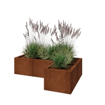 Jardinière en acier Corten - Forme en L - 120 x 80 x 30 cm - Sanc plaque de fond