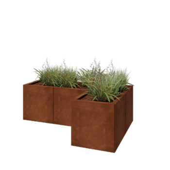 Jardinière en acier Corten - Forme en L - 120 x 80 x 40 cm - Sanc plaque de fond