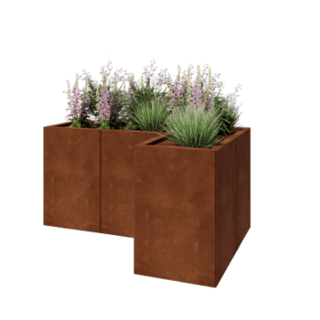 Jardinière en acier Corten - Forme en L - 120 x 80 x 60 cm - Sanc plaque de fond