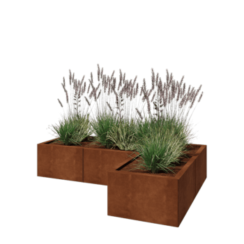 Jardinière en acier Corten - Forme en L - 150 x 100 x 30 cm - Sanc plaque de fond
