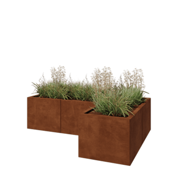 Jardinière en acier Corten - Forme en L - 150 x 100 x 40 cm - Sanc plaque de fond