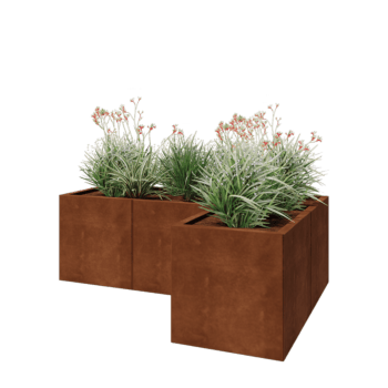 Jardinière en acier Corten - Forme en L - 150 x 100 x 50 cm - Sanc plaque de fond
