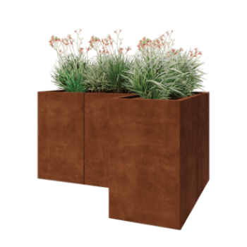 Jardinière en acier Corten - Forme en L - 150 x 100 x 80 cm - Sanc plaque de fond