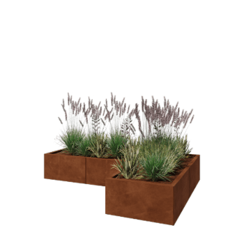 Jardinière en acier Corten - Forme en L - 180 x 120 x 30 cm - Sanc plaque de fond