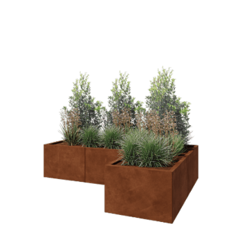 Jardinière en acier Corten - Forme en L - 180 x 120 x 40 cm - Sanc plaque de fond