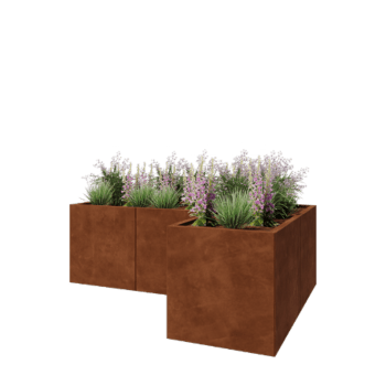 Jardinière en acier Corten - Forme en L - 180 x 120 x 60 cm - Sanc plaque de fond