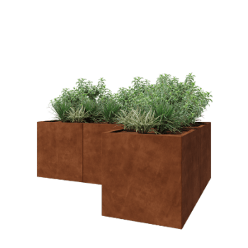 Jardinière en acier Corten - Forme en L - 210 x 140 x 70 cm - Sanc plaque de fond
