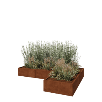 Jardinière en acier Corten - Forme en L - 240 x 160 x 30 cm - Sanc plaque de fond