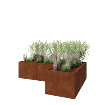 Jardinière en acier Corten - Forme en L - 240 x 160 x 60 cm - Sanc plaque de fond