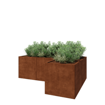 Jardinière en acier Corten - Forme en L - 240 x 160 x 80 cm - Avec plaque de fond