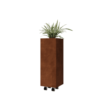 Jardinière en acier Corten - Carré - 30 x 30 x 80 cm - Avec plaque de fond - Avec roulettes