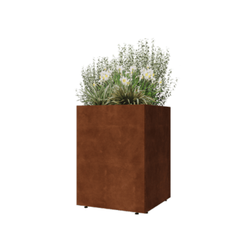 Jardinière en acier Corten - Carré - 60 x 60 x 80 cm - Avec plaque de fond - Avec pieds