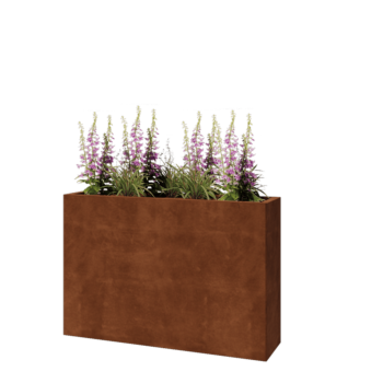 Jardinière en acier Corten - Rectangle - 120 x 30 x 80 cm - Avec plaque de fond