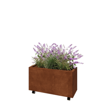 Jardinière en acier Corten - Rectangle - 80 x 30 x 40 cm - Avec plaque de fond - Avec roulettes