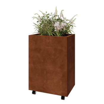 Jardinière en acier Corten - Rectangle - 60 x 40 x 80 cm - Avec plaque de fond - Avec roulettes
