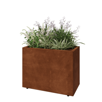 Jardinière en acier Corten - Rectangle - 80 x 40 x 60 cm - Avec plaque de fond - Avec pieds