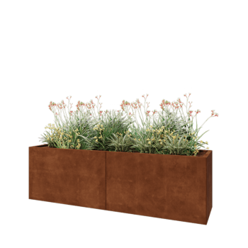Jardinière XXL en acier Corten - Rectangle - 200 x 50 x 60 cm - Avec plaque de fond