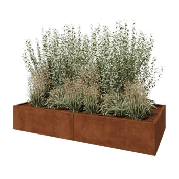 Jardinière XXL en acier Corten - Rectangle - 240 x 100 x 40 cm - Avec plaque de fond