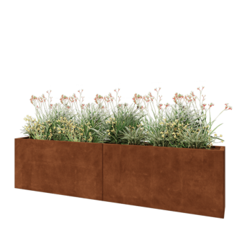Jardinière XXL en acier Corten - Rectangle - 240 x 30 x 60 cm - Sanc plaque de fond