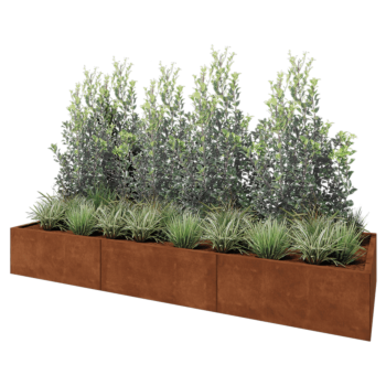 Jardinière XXL en acier Corten - Rectangle - 300 x 100 x 40 cm - Sanc plaque de fond
