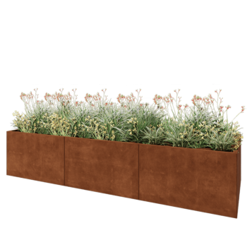Jardinière XXL en acier Corten - Rectangle - 300 x 100 x 60 cm - Avec plaque de fond