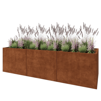 Jardinière XXL en acier Corten - Rectangle - 300 x 100 x 80 cm - Avec plaque de fond