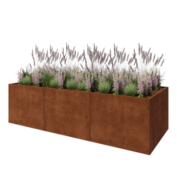 Jardinière XXL en acier Corten - Rectangle - 300 x 120 x 80 cm - Sanc plaque de fond