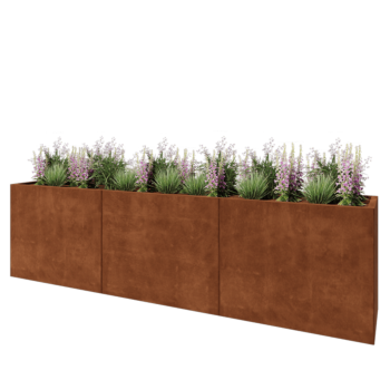 Jardinière XXL en acier Corten - Rectangle - 300 x 50 x 80 cm - Sanc plaque de fond