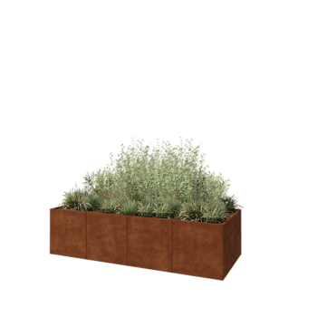 Jardinière XXL en acier Corten - Rectangle - 320 x 120 x 80 cm - Avec plaque de fond