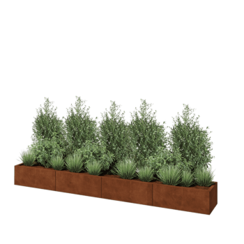 Jardinière XXL en acier Corten - Rectangle - 320 x 40 x 30 cm - Sanc plaque de fond