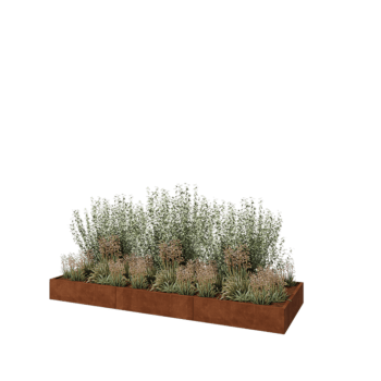 Jardinière XXL en acier Corten - Rectangle - 360 x 120 x 30 cm - Sanc plaque de fond
