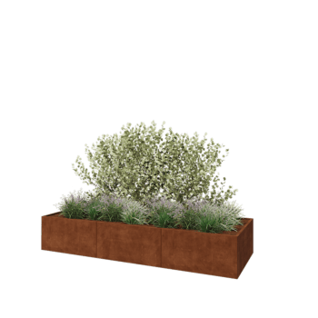 Jardinière XXL en acier Corten - Rectangle - 360 x 120 x 60 cm - Sanc plaque de fond