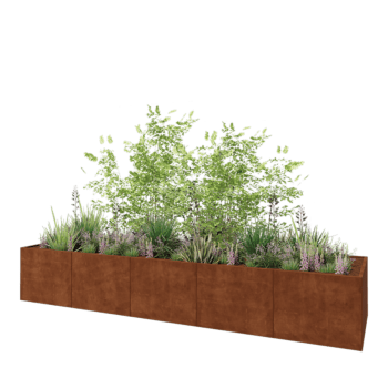 Jardinière XXL en acier Corten - Rectangle - 500 x 120 x 80 cm - Avec plaque de fond
