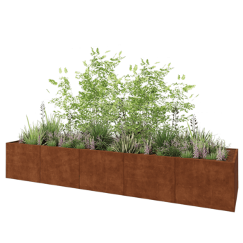 Jardinière XXL en acier Corten - Rectangle - 500 x 120 x 80 cm - Avec plaque de fond