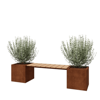 Jardinière en acier Corten - Carré - 221,2 x 50 x 50 cm - Avec banc - Sanc plaque de fond