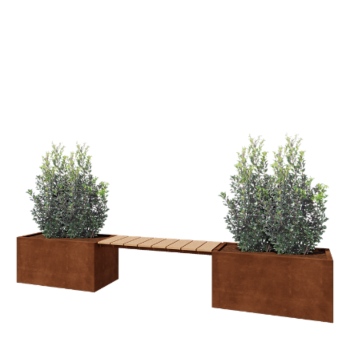 Jardinière en acier Corten - Rectangle - 321,2 x 50 x 50 cm - Avec banc - Avec plaque de fond