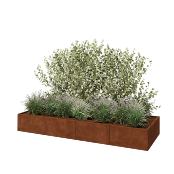 Jardinière XXL en acier Corten - Rectangle - 320 x 100 x 40 cm - Sanc plaque de fond