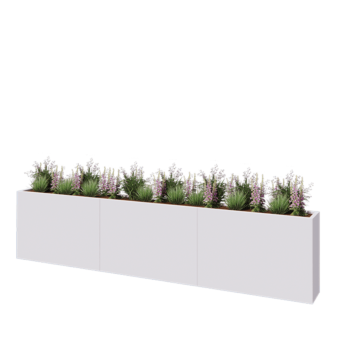 Jardinière XXL en acier - Rectangle - 360 x 30 x 80 cm - RAL9010 mat (blanc) - Avec plaque de fond
