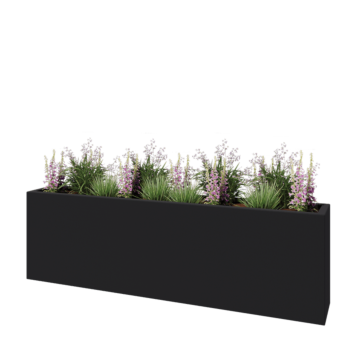 Jardinière en polyester - Rectangle - 200 x 30 x 60 cm - RAL7021 mat (gris noir) - Avec fond