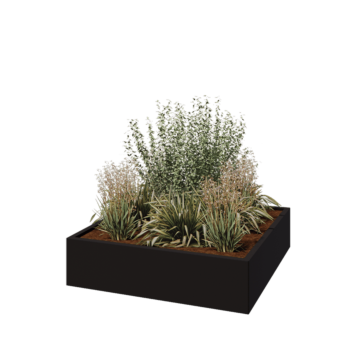 Jardinière en acier - Carré - 120 x 120 x 30 cm - RAL9005 mat (noir) - Sanc plaque de fond