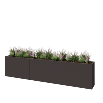 Jardinière XXL en acier - Rectangle - 360 x 40 x 80 cm - RAL7016 mat (gris anthracite) - Avec plaque de fond